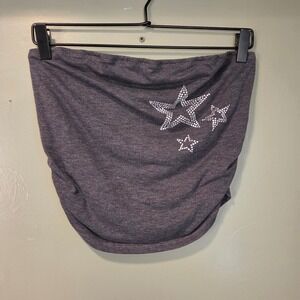 Sleeveless Cropped Knit Top Rhinestones Stars Women's Size L Gray Silver